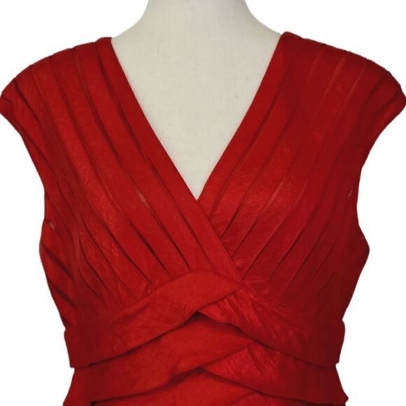 Adrianna Papell Red V-neck Cascading Ruffle Slim Fit Special Occasion Dress - Picture 7 of 12